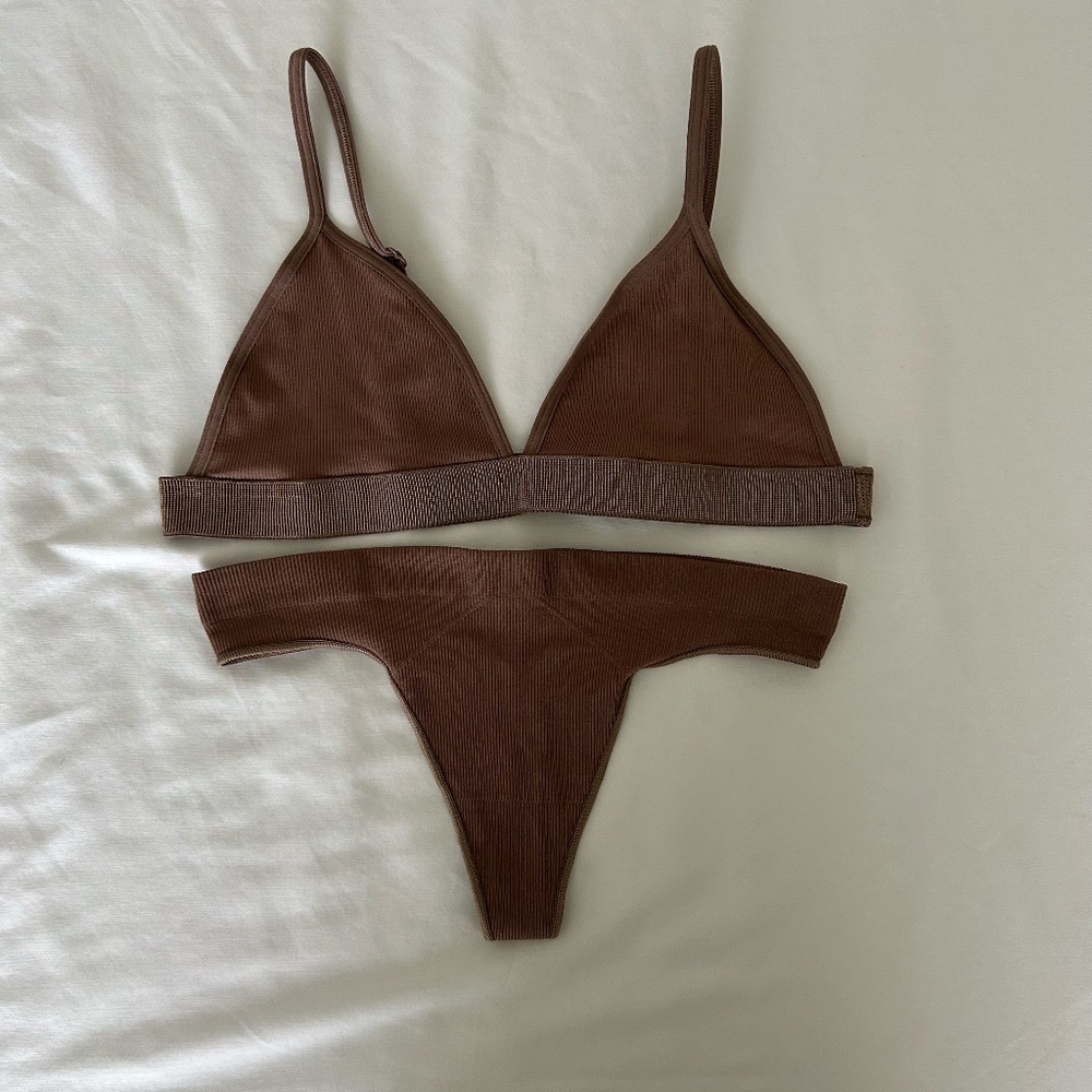 GEF Lingerie Set Women’s M | Brown Bralette + 2 Thongs | NWOT